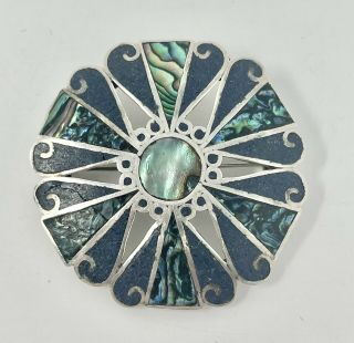 Vtg Los Ballesteros Taxco Sterling Abalone Inlay Brooch/pendant Combo (8.  6g)