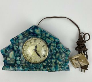 Vintage 50s Lanshire Blue Aqua Resin Vomit Clock Rocks Electric Heavy Retro