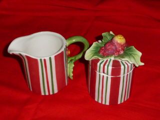 Peppermint Candy Cane Cream & Sugar Set Vintage Christmas Ceramic Fitz And Floyd