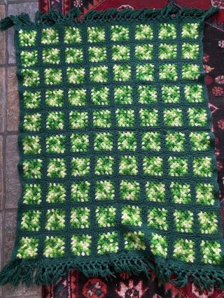 Vintage Afghan Lap Blanket Crochet Squares Granny Retro 70 