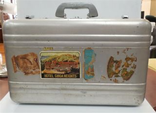 Vintage Halliburton Aluminum Suitcase Luggage W/ Key Lock & Travel Stickers