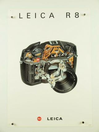 Vtg Leica R8 Slr Camera Double - Sided Advertising Poster Cut Away View 16x23 "