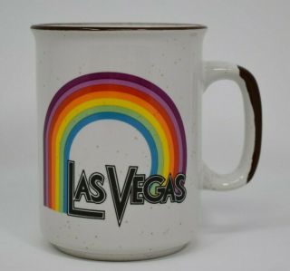 Vintage Las Vegas Rainbow Ceramic Mug By Karol Western 4 " Tall Speckled