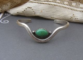 Sterling Silver Vintage Native American Green Turquoise Stamped Cuff Small Rc