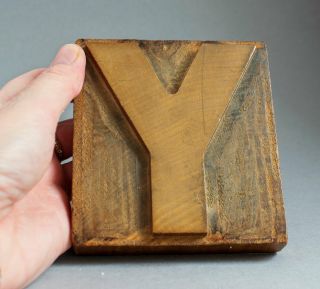 Large Vintage Wooden Hardwood Printing Block Letterpress Letter Y