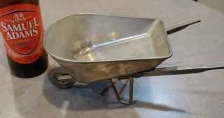Vintage Silver Color Wheelbarrow,  About 8.  5 Inches Long.  Functional,  Miniture