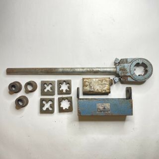 Vintage Milwaukee Pipe Threader Wrench,  4 Cutting Dies,  Metal Case Set