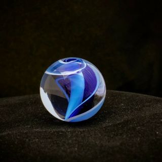 Vintage Steven Maslach Handmade Glass Marble/0.  992 " - Navy,  Sky Blue,  White