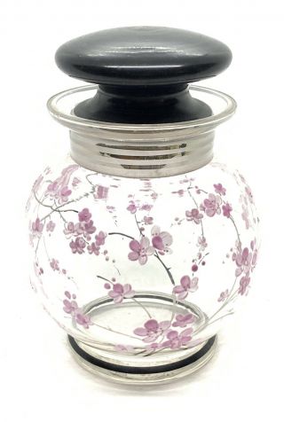 Antique Large Czechoslovakia Hand Painted Cherry Blossom Perfume Bottle 6”