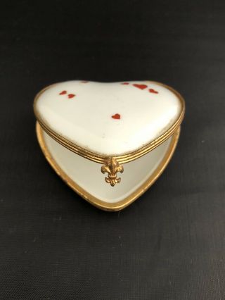 Vintage Limoges France Porcelain Heart Shaped Hinged Trinket Box By Bernardaud