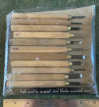 Vintage Japan 12 - Piece Surgical Steel Blades Wood Carving Set
