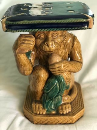 Crouching Monkey Plant Stand British Colonial,  Majolica,  Boho,  Vintage Ceramic 2