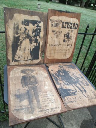 Vintage Cowboy Western Outlaw Mexico Wood Decoupage Plaque Set Old Wanted Poster
