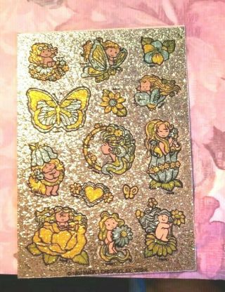 Vintage Mark 1 Sticker Sheet Glitter 1984 Fairies & Flowers Butterflies 4 " X 5 "