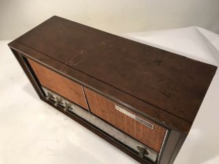 Vintage GE Solid State AM FM Radio Dual Speaker Wood Grain T1240 16” 2
