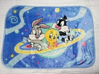 Vintage Baby Looney Tunes Acrylic Blanket Space Bugs Bunny Tweety Sylvester Euc