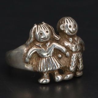 Vtg Sterling Silver - Mexico Efs Girl Boy Friendship Solid Ring Size 6.  25 - 5g