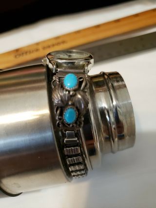 Vintage Navajo Style Sterling And Turquoise Signed Watch Band With Tino Watch