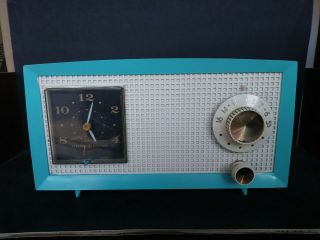 Vintage G.  E.  Clock Radio.  Aqua And Ivory.  No Cracks/chips.