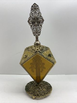 Vintage Vanity Perfume Bottle Filigree Ormolu Gold Plate - - See - Buy Now