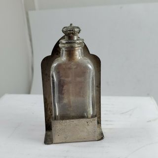Vintage Holy Water Bottle And Metal Stand Mary