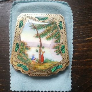 Vintage Gorgeous Enamel Engraved Silver 800 Stamped Compact.