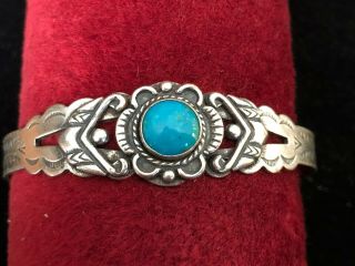 Vintage Navajo Silver And Turquoise Bracelet Fred Harvey Route66 Style Native Am