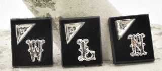 5 Vintage Black Onyx White Gold & Diamond Initial Letter Ring Top Inserts 1960s
