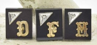 5 Vintage Black Onyx Yellow Gold & Diamond Initial Letter Ring Top Inserts 1960s