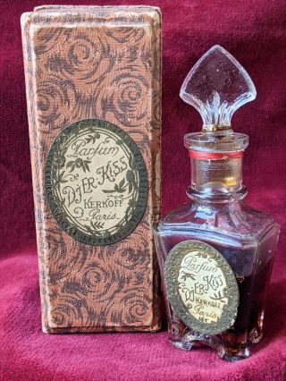 Rare Old Vtg Antique French Perfume Bottle Djer Kiss Kerkoff Box Paris France