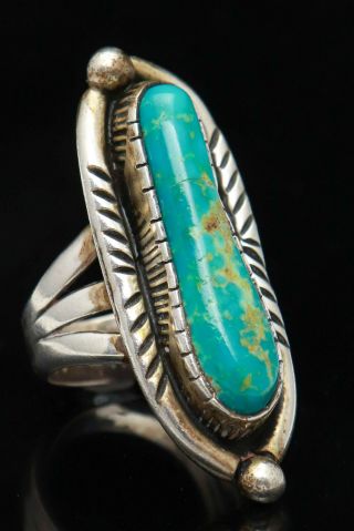 Vintage Navajo Native American Sterling Silver Turquoise Shadow Box Ring Size 5