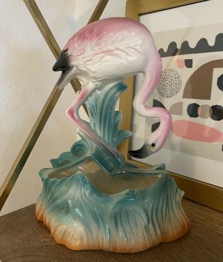 Vintage Mcm Pink Flamingo Ceramic Planter Vase Mid Century Modern Pottery