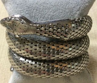 Vintage Signed Whiting Davis Silver Mesh 3 Coil Serphant Snake Bracelet