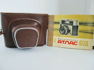 Vintage Camera Fed Atlas Collectible Soviet Russian Ussr Instructions In Leather