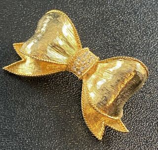 Vintage Brooch Pin 2” Gold Tone Bow Crystal Paved Rhinestones Lot6