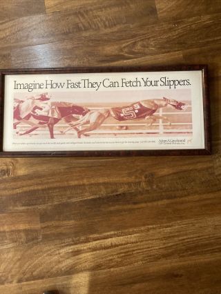 Adopt A Greyhound Vintage Poster Framed.  Wooden Frame.