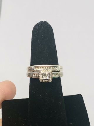 Vtg.  925 Sterling Silver Cz Cubic Zirconia Wedding & Engagement Ring Set Size 8