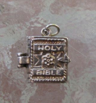 Vintage Sterling Silver Holy Bible Bracelet Charm Opens Lords Prayer 4.  7 Gr