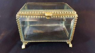 Antique 5 " French Beveled Glass Casket Box Trinket