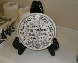 Antique (c1900) London Gothic Style Print,  Shaving Cream Pot Lid On Ebony Stand
