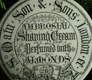 Antique (c1900) LONDON Gothic style print,  Shaving Cream Pot Lid on ebony stand 2
