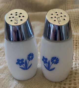 Vintage Gemco Milk Glass Blue Flower Salt And Pepper Shakers Morning Glory