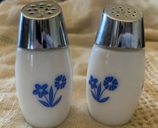 Vintage Gemco Milk Glass Blue Flower Salt And Pepper Shakers Morning Glory 2