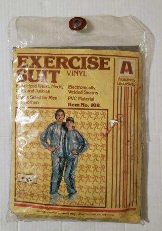 Vtg 1982 Academy Broadway Vinyl Exercise Suit Silver Package Unisex Xl