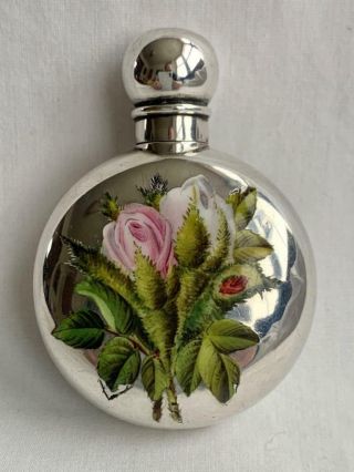 Fine English Silver & Enamel Sampson Mordan Flower Decorated Perfume Bottle