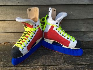 Vintage Graf 3000 Red,  White & Blue Hockey Skates,  Size 7,  Good Boots & Blades