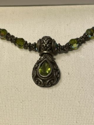 Vintage Sterling Silver 925 Necklace Peridot Green Glass Toggle Clasp 14” 2
