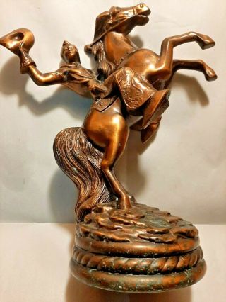 Vintage Cowboy On Bucking Bronco - Roy Rogers And Trigger - Copper Bronze Statue