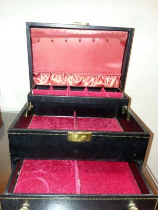 Vintage 3 Tier Jewelry Box Black & Red Lining
