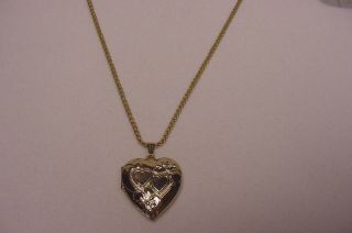 Vintage Gold Filled Double Heart Locket Pendant Necklace Estate Valentine 
